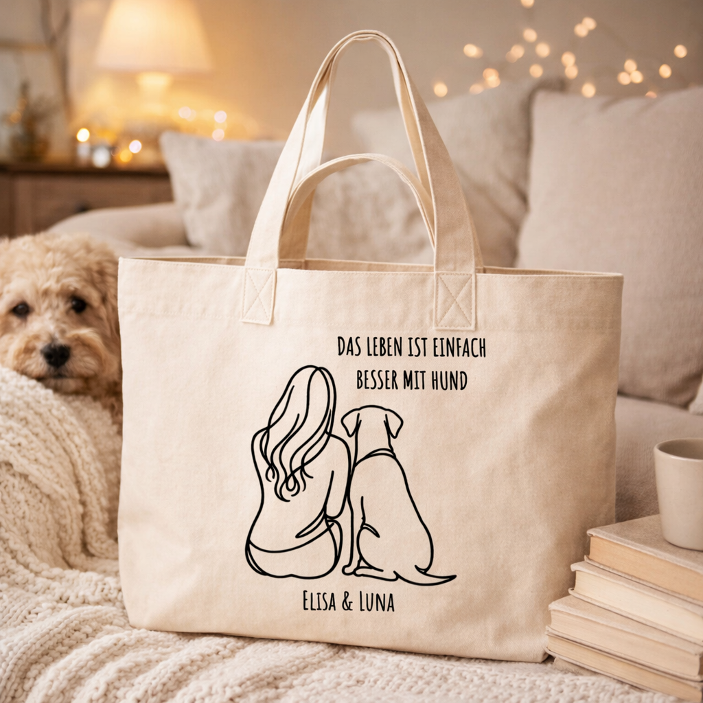 Das Leben ist einfach besser mit Hund  - Personalisierte Tragetasche