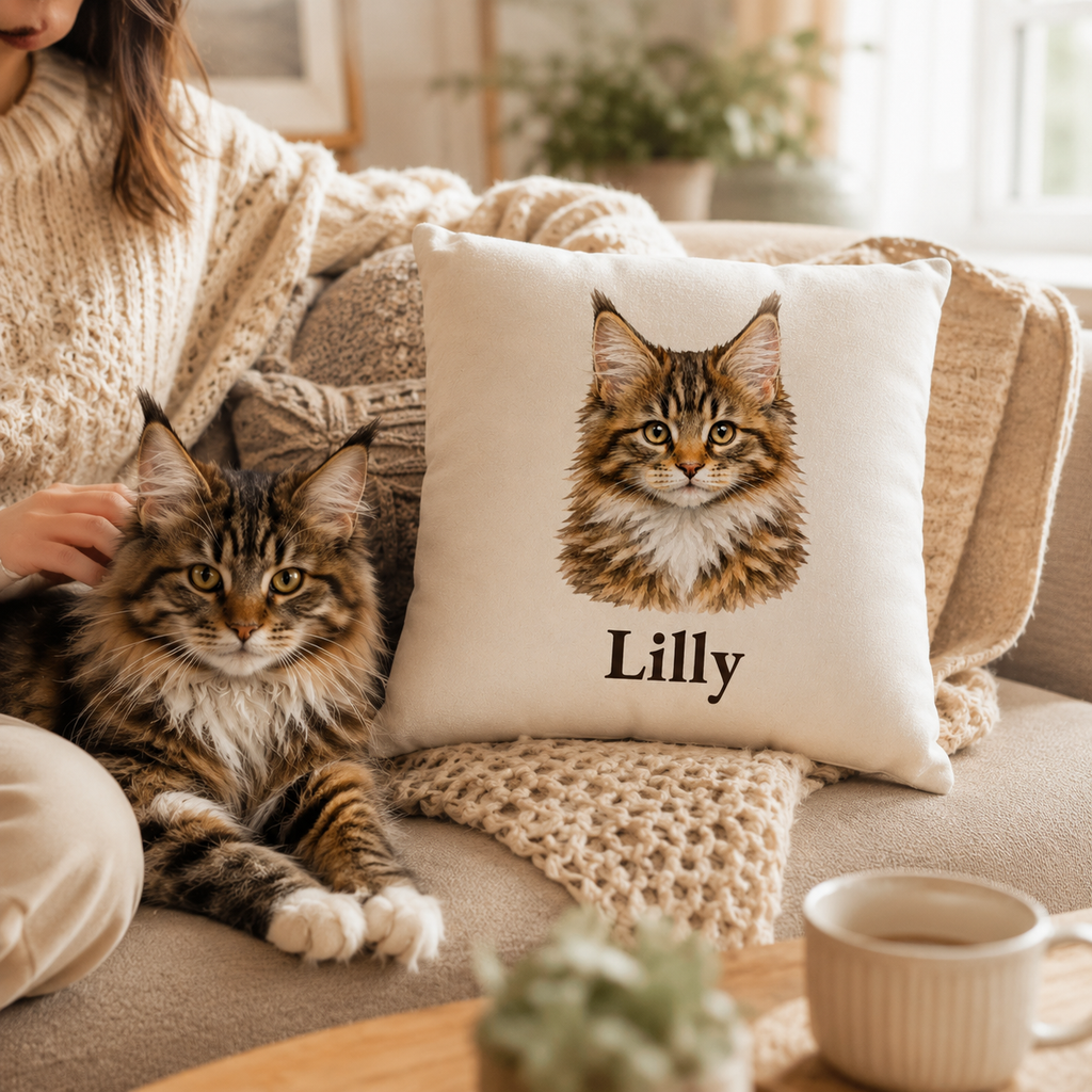 Katzen Portrait - personalisiertes Kissen