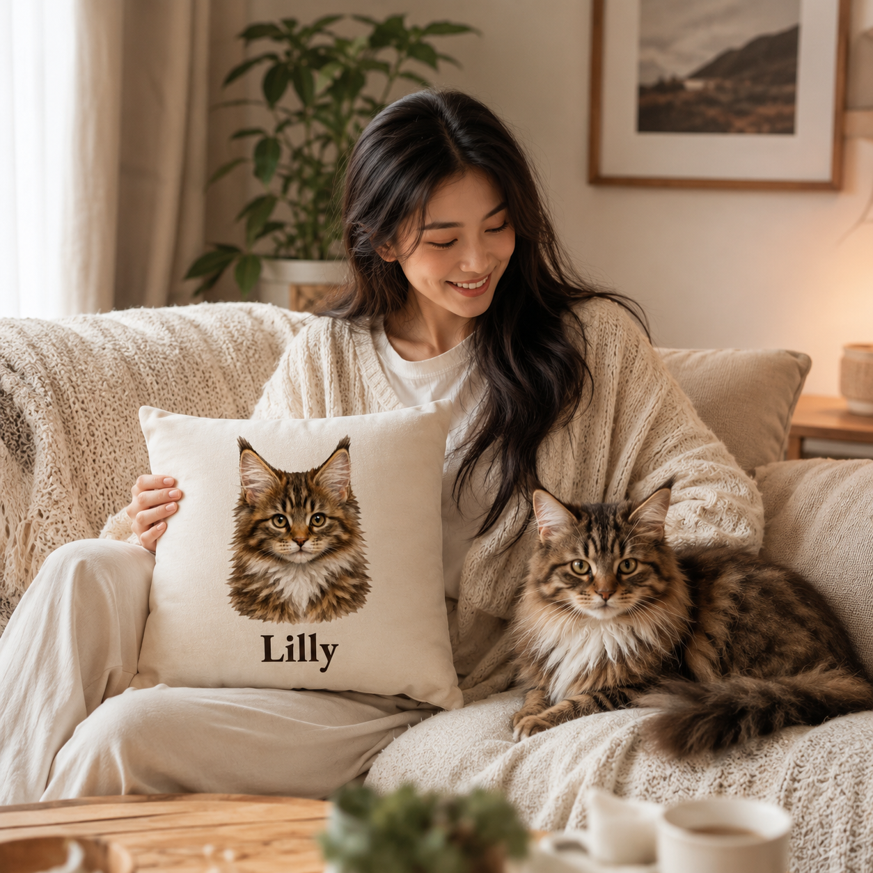 Katzen Portrait - personalisiertes Kissen
