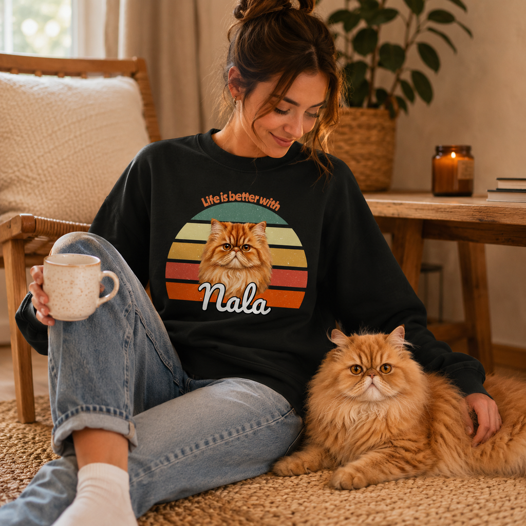 Life is better with Cat - personalisiertes Sweatshirt